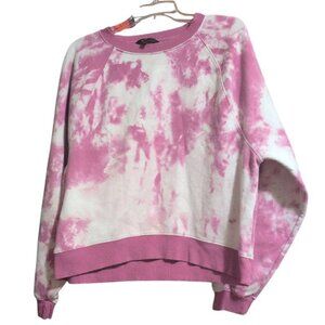 No Boundaries Sweatshirt Pullover Long Sleeve Pink and White Tie Dye Fleece Top
